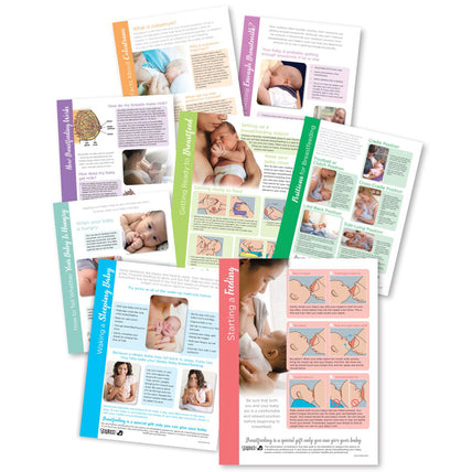 Breastfeeding Tear Pad set of 8, collage full-color letter-size tear pads breastfeeding topics, Childbirth Graphics, 52050
