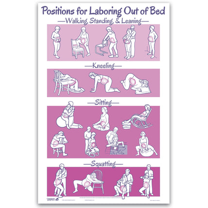 Positions for Laboring Out of Bed Chart from Childbirth Graphics with illustrations of labor comfort positions, 90673