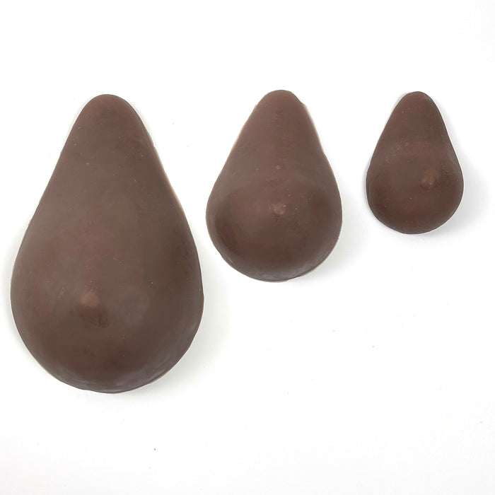 ABC Cup BSE Model Set, three brown health education breast self-exam models in different bra cup sizes, Health Edco, 26540E