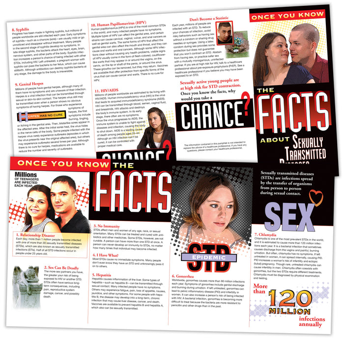 The Facts About STDs Pamphlet, health education pamphlet with 8 panels with information on multiple STDs, Health Edco, 38074