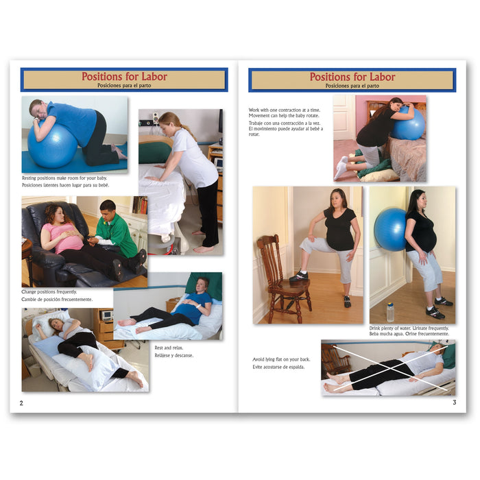 Birth Companion Booklet, English/Spanish, photo references of labor comfort measures, Childbirth Graphics, 38524