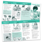 helpful hints on breastfeeding pamphlet, two-color illustrated hints on breastfeeding pamphlet front and back shown, Childbirth Graphics, 38532