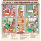 Mama make me safe pamphlet/poster poster image showing inside of home, colorful cartoon illustrations depict unsafe situations for children, Childbirth Graphics, 38580