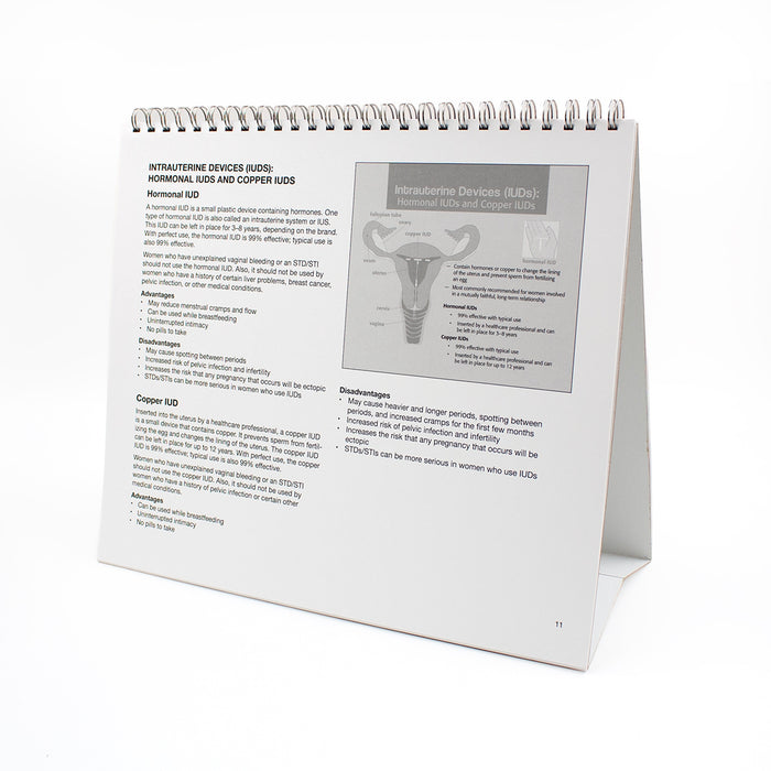 Understanding Birth Control Flip Chart, health education flip chart on contraceptives, IUD script panel, Health Edco, 43325