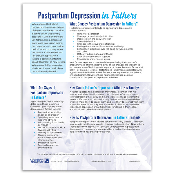 Postpartum Depression in Fathers Tear Pad from Childbirth Graphics, English side handout to educate new dads, 52083