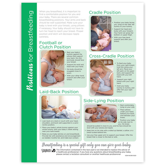 Positions for Breastfeeding Tear Pad, lactation education teaching handout with color photos, Childbirth Graphics, 52519