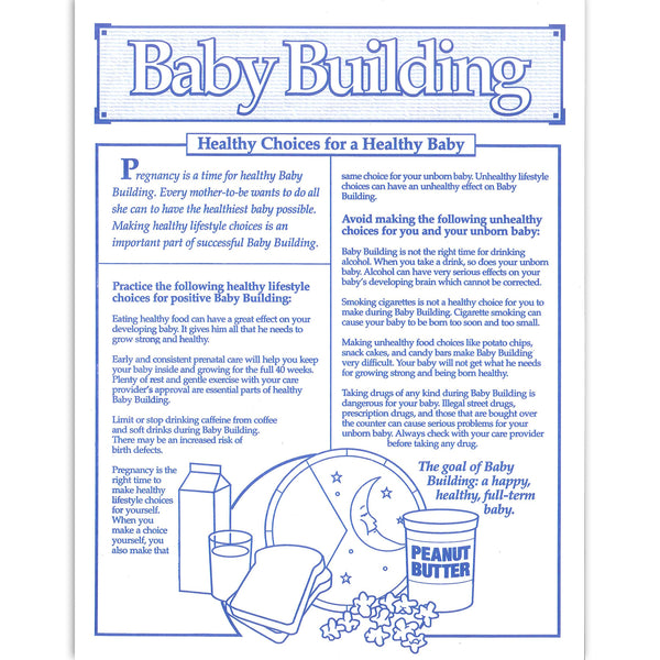 Baby Building Healthy Choices for a Healthy Baby 1-color tear pad, healthy vs unhealthy choices, Childbirth Graphics, 52525