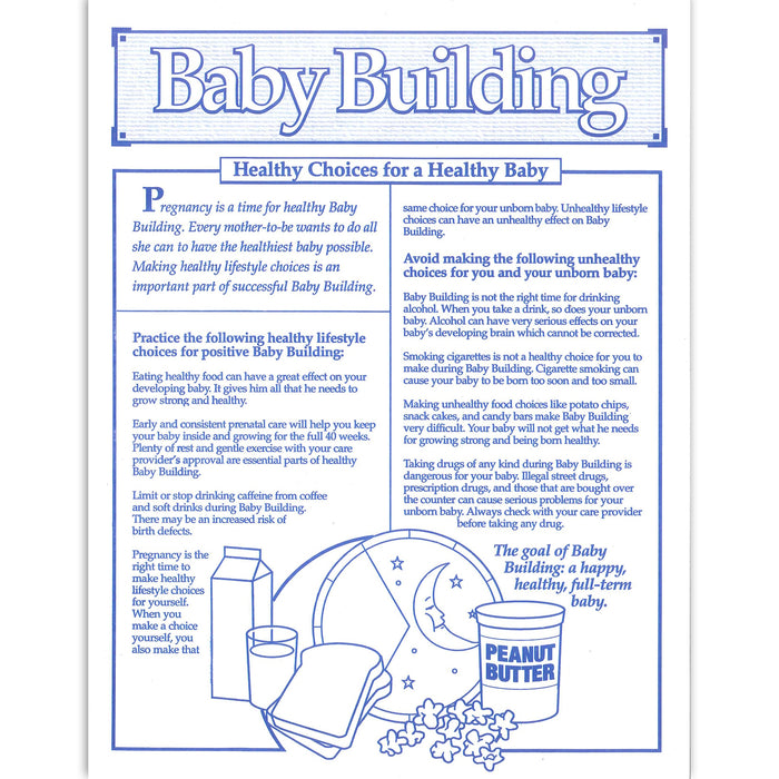 Baby Building Healthy Choices for a Healthy Baby 1-color tear pad, healthy vs unhealthy choices, Childbirth Graphics, 52525