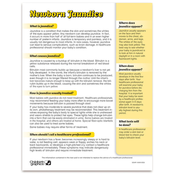 Newborn Jaundice Tear Pad, childbirth education materials and resources for new parents, Childbirth Graphics, 52549