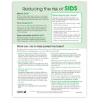 Reducing the risk of SIDS Tear Pad, newborn education handout for parents to teach sleep safety, Childbirth Graphics, 52570