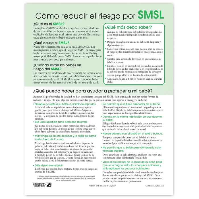 Reducing the risk of SIDS Tear Pad, newborn education handout for parents to teach sleep safety, Childbirth Graphics, 52570