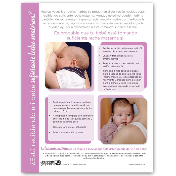 Is My Baby Getting Enough Breastmilk Tear Pad, breastfeeding & lactation education tool, Spanish, Childbirth Graphics, 52592