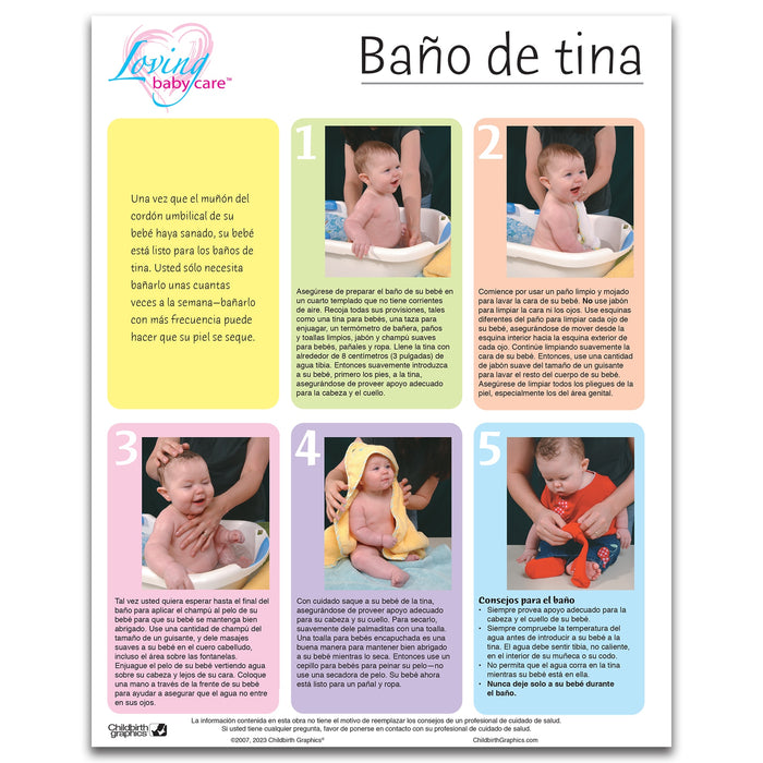Loving Baby Care: Tub Bathing Tear Pad, parent education handout with photos of infant bathing, Childbirth Graphics, 52700
