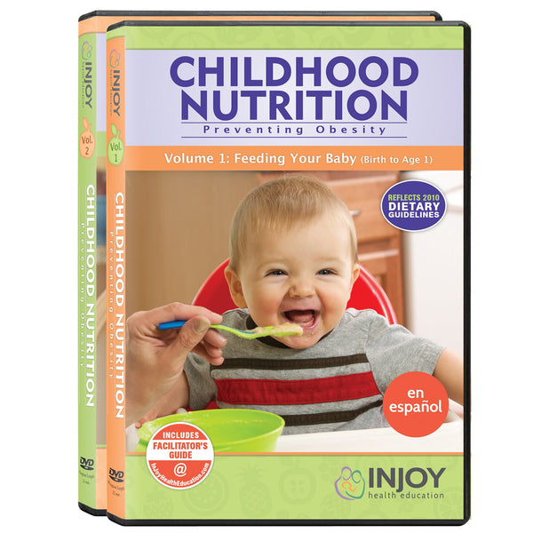 InJoy's Childhood Nutrition 2-Volume DVD Set, Spanish, available at Childbirth Graphics, parenting education materials, 71471