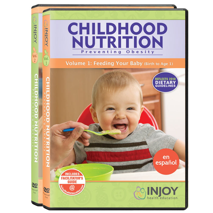 InJoy's Childhood Nutrition 2-Volume DVD Set, Spanish, available at Childbirth Graphics, parenting education materials, 71471