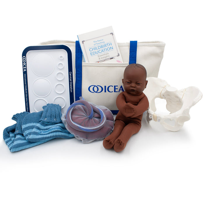 ICEA Childbirth Educator Tool Kit With Dark Brown Fetal Model by Childbirth Graphics, childbirth education teaching tools, 78832