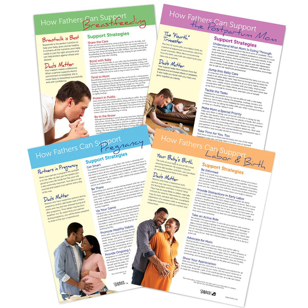 Supportive Fathers Tear Pad Set Set, four fatherhood education tear pads covering to postpartum, Childbirth Graphics, 78871