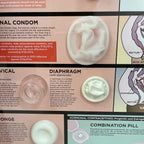 A Guide to Contraceptives Kit, Health Edco health and sex education 3-D display, detail of barrier method models, 79256