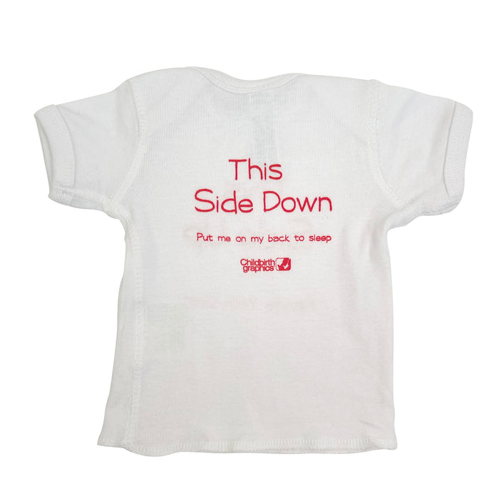 SIDS Infant T-Shirt, infant T-shirt teaching parents to put babies to sleep on their backs, Childbirth Graphics, 79835